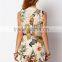 2016 Instyles Bow Tie Front Sexy Deep V-neck Ruffled Hem Custom Floral Print women Jumpsuit