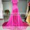 ASAM-01 Sleeveless O-neck Zipper Back Court Train Satin Mermaid Evening Dresses 2016