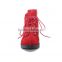 Red suede lace up hidden heel studded boots shoes China shoe factory