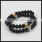 Natural Black Agate Round Stone Beads Men Bracelet Charm Silver/Gold Plated Skull Head Women Bracelets