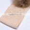 Girls cotton knitted head band with beads raccoon fur ball heaad band KZ160089