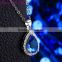New Sapphire Blue Crystal Platinum Plated Pendant Necklace Collar Choker Necklace Women Fashion Necklaces for Women 2014