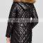 Customized Lady Apparel Stand Collar Long Sleeves Faux Fur Trim Quilted Puffer Coat(DQM016C)