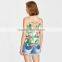 Hot design floral print sexy top, ladies V neck silk short tan top