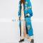 Blue Floral Embroidery Plus Size Kimono Robe With Long Sleeve On Sale