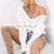 Wholesale Promation Womens White Pullover Sexy V Neck Cable Knit Sweater