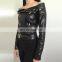 Instyle Women Pu Leather Jacket Wholesale Off Shoulder Leather Coat with Zipper