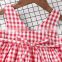 Fashion Summer Baby Gril Dress Sleeveless Bow Cotton Pink Plaid Kids Girl Party Dress