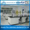Chemistry laboratory wall bench with reagent shelf and steel overhead cabinet