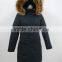 women reversible faux fur hood long down feather jacket