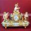 Vintage Art Decorated Ceramic Enamel Table Clock, Ornate Angel Playing Instrument Gilt and Turquoise Desk Clock