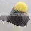 Custom Winter Black Baseball Hat Leather Cap With Fur Pom Pom