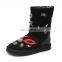 Aidocrystal Fashion Sexy black comfort Red lip and lipsticks pattern boots with rhinestone upper for women