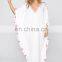 custom made white kaftan beach dress fashion long kaftan with pompom