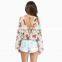 T-B515 Elegant Chiffon Flower Long Sleeve Lady Blouse and Tops