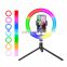Hot selling 8 inch dimmable rgb color photograph make up portable LED selfie ring fill light with Tripod Stand