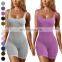 Square Neck Butt Lifting One Piece Jumpsuits Custom Workout Wear Gym Fitness Bodysuit Ribbed Seamless Yoga Jumpsuit For Women