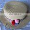 fashion knitting straw hat with decorated hair bulb