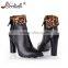 OEM ODM pointed toe cow leather chunky heel ankle boots fashion women's boots shoes