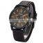Orange Dial Round Face Black Quartz Casual Men Dress Wristwatch