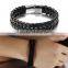 Custom Handmade Bracelet for Men Braided Black Leather Flat Bracelet