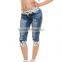 Women lace jeans europe style torn stretch denim shorts