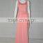 2016 wholesale Latest Design V-neck Sleeveless Long Beaded Pink Chiffon Party Dress