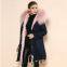 Winter navy blue shell and pink fur lining big fur collar coat real wool coat