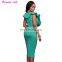 Turquoise Ruffle V-Neck Bodycon Midi Dress