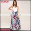 New Print Design Women Elegant Long Chiffon Maxi Skirt Navy Blue Floral Print Maxi Skirt