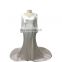 Real Sample White Elegant Long Sleeve V Neck Floor Length Appliqued Buttons Ruffle Women Prom Dress
