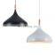 Vintage Black White Metal Shade Wood Base Pendant Light Decorative