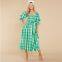 Summer Slim One-neck Off-the-shoulder Plaid Print Beach Dress