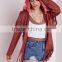 2015 Women Winter Long Sleeve Red Fringe Faux Suede Jacket