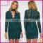 Ladies lace overlay fitted neck design casual lace dress designs