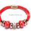 Leather Bracelet With Ceramic Beads and Rose Gold Charms 9 Colors for Choice