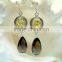 Druzy Round & Smoky Quartz Pear Facet Gemstone Earrings, 925 Solid Sterling Silver Earrings, Designer Dangle Bezel Earring,