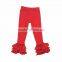 Boutique kids fashion pants design solid red Christmas ruffle pants children triple ruffle pants girls tight ruffle legging