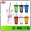 Plastic Material and Mugs Drinkware plastic double wall cup with screw lid and straw