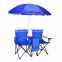 camping double folding chairs with umbrella and cooler