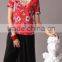 Pretty Steps 2016 high quality flower printed round collar blouse short sleeve red blouse for women