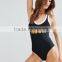 2017 MGOO One Piece Swimwear White Piping Scoop Neck Custom Gold Foil Print Swimsuit With RVCA Neoprene Logo
