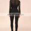 2016 new black red long sleeves mesh studded bandage jumpsuits wholesale dropshipping beaded jumpsuits