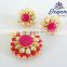New Look Gold & Silver Plated baby pink pachi art pendant sets-indian wholesale hand made pachi art jewelry -indian ethnic sets