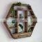 Home Decoration Rustic Farmhouse Solid Wood Hexagon Wall Mounted Floating Shelf Wooden Storage Shelves