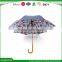 2016 double layers carved wood handle straight umbrella printed inside