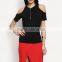 Blank cold shoulder t-shirt women clothes fittes zipper up t shirt