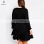 fashion elegant v neckline long sleeve plus size dress for fat ladies blue and black color wholesale China supplier