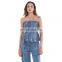 TWOTWINSTYLE Vest For Women Strapless Sleeveless Off Shoulder Patchwork Backless Sexy Denim