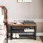 Metal industrial vintage 3-tier shelf storage organizer wooden shoe rack bench with seat vertical stackable shoe rack 4 layers